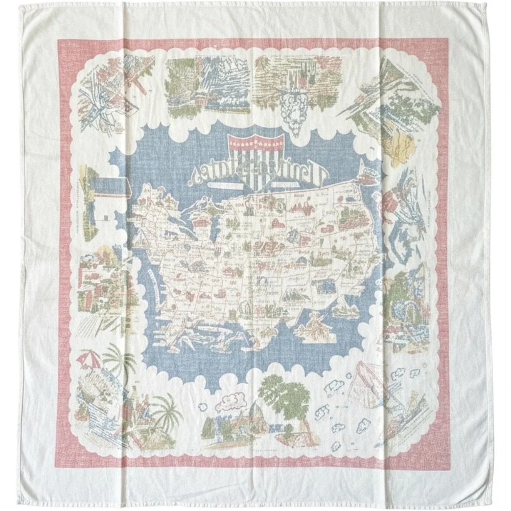 Moda Home US American Wonderland Map Tablecloth 100% Cotton 52x48 Retro Travel